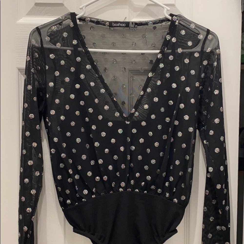 Boo Hoo Black Sparkly Body Suit